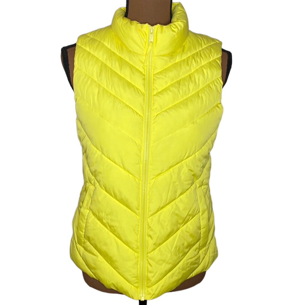 Gap Warmest Puffer Neon Yellow Shooting Star Quilted Winter Vest Size Xs